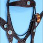 F42 HILASON WESTERN LEATHER HORSE HEADSTALL BREAST COLLAR BROWN TURQUOISE CONCHO
