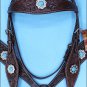 F42 HILASON WESTERN LEATHER HORSE HEADSTALL BREAST COLLAR BROWN TURQUOISE CONCHO