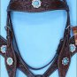 F42 HILASON WESTERN LEATHER HORSE HEADSTALL BREAST COLLAR BROWN TURQUOISE CONCHO