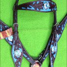 F06 HILASON WESTERN LEATHER HORSE HEADSTALL BREAST COLLAR BROWN TURQUOISE CONCHO