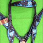 F06 HILASON WESTERN LEATHER HORSE HEADSTALL BREAST COLLAR BROWN TURQUOISE CONCHO