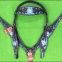 F06 HILASON WESTERN LEATHER HORSE HEADSTALL BREAST COLLAR BROWN TURQUOISE CONCHO
