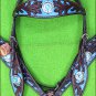F06 HILASON WESTERN LEATHER HORSE HEADSTALL BREAST COLLAR BROWN TURQUOISE CONCHO