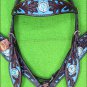 F06 HILASON WESTERN LEATHER HORSE HEADSTALL BREAST COLLAR BROWN TURQUOISE CONCHO