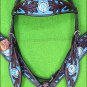 F06 HILASON WESTERN LEATHER HORSE HEADSTALL BREAST COLLAR BROWN TURQUOISE CONCHO