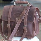 GLANOR TOUGH RUSTIC CHESTNUT BROWN VINTAGE LEATHER BRIEFCASE BACKPACK LAPTOP BAG