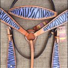 HILASON WESTERN LEATHER HORSE BRIDLE HEADSTALL BREAST COLLAR PURPLE ZEBRA