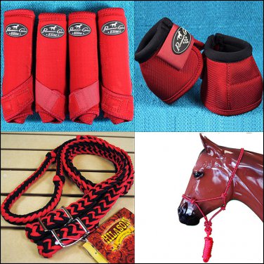 SMALL PROFESSIONAL CHOICE VENTECH SPORT BOOTS BELL HALTER REINS HORSE CRIMSON
