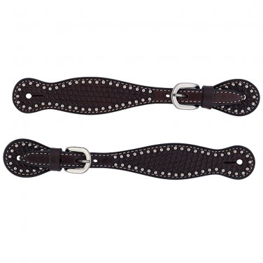 WEAVER TURQUOISE CROSS OILED LEATHER BASKETWEAVE TOOLED LADIES SPUR STRAPS