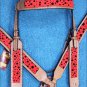 HILASON WESTERN LEATHER HORSE HEADSTALL BREAST COLLAR TAN RED BLACK DOTS