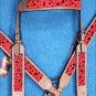 HILASON WESTERN LEATHER HORSE HEADSTALL BREAST COLLAR TAN RED BLACK DOTS