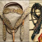 HILASON WESTERN LEATHER HORSE HEADSTALL BRIDLE BREAST COLLAR REINS CHEETAH PRINT