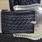 36 inch JUSTIN BLACK BASKET WEAVE BRONCO LEATHER BELT REMOVABLE SILVER BUCKLE