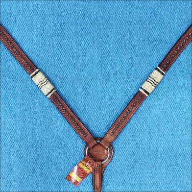HILASON WESTERN LEATHER HORSE BREAST COLLAR RAWHIDE BRAIDED MAHOGANY