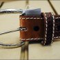 JUSTIN IRON SCALLOP TOOLED WESTERN LEATHER MAN'S BELT BROWN WITH CONCHO