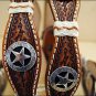 JUSTIN IRON SCALLOP TOOLED WESTERN LEATHER MAN'S BELT BROWN WITH CONCHO