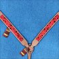 HILASON WESTERN LEATHER HORSE BREAST COLLAR TAN W/ RED BLACK DOTS INLAY