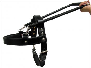 GH100F HILASON BLACK PADDED GENUINE LEATHER GUIDE DOG HARNESS SML, MED, LRG & XL
