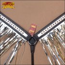 HILASON WESTERN LEATHER HORSE BREAST COLLAR BLACK W/ SILVER FRINGES