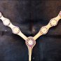 S503 HILASON WESTERN LEATHER HORSE BREAST COLLAR TAN W/ PURPLE RHINESTONES