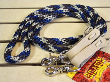 R31 HILASON WESTERN HORSE TACK THREE TONE POLY ROPE REIN W/ NICKEL PLATED SNAPS
