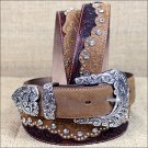 36 inch C50499 TONY LAMA BROWN KAITLYN CRYSTAL WESTERN LEATHER LADIES BELT