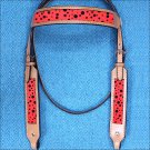 HILASON WESTERN LEATHER HORSE BRIDLE HEADSTALL TAN W/ RED BLACK DOTS INLAY