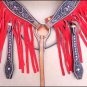 HILASON WESTERN LEATHER HORSE BREAST COLLAR HEADSTALL BROWN W/ RED FRINGES