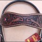 HILASON WESTERN LEATHER HORSE BREAST COLLAR HEADSTALL BROWN W/ RED FRINGES
