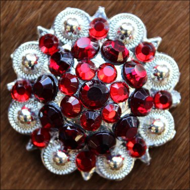 C31 SET OF 2 PINK RED CRYSTAL 1-1/4in. BERRY CONCHO RHINESTONE TACK SADDLE