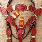 HILASON WESTERN LEATHER RAWHIDE BRAIDED HORSE HEADSTALL BREAST COLLAR MAHOGANY