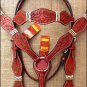 HILASON WESTERN LEATHER RAWHIDE BRAIDED HORSE HEADSTALL BREAST COLLAR MAHOGANY