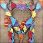 V1 HILASON WESTERN LEATHER HORSE HEADSTALL BREAST COLLAR HAND PAINT RAINBOW