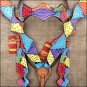V1 HILASON WESTERN LEATHER HORSE HEADSTALL BREAST COLLAR HAND PAINT RAINBOW