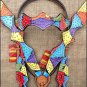 V1 HILASON WESTERN LEATHER HORSE HEADSTALL BREAST COLLAR HAND PAINT RAINBOW