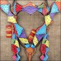V1 HILASON WESTERN LEATHER HORSE HEADSTALL BREAST COLLAR HAND PAINT RAINBOW