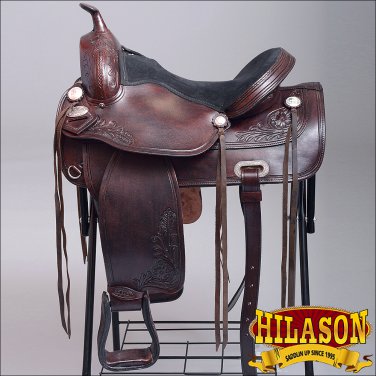TO107ADB-F HILASON TREELESS WESTERN LEATHER TRAIL PLEASURE RIDING SADDLE 17"