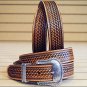 40in. JUSTIN TOOLED WESTERN LEATHER MEN BELT BROWN W/ SILVER ENGRAVED BUCKLE
