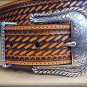 40in. JUSTIN TOOLED WESTERN LEATHER MEN BELT BROWN W/ SILVER ENGRAVED BUCKLE