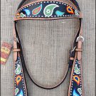 HILASON WESTERN LEATHER HORSE BRIDLE HEADSTALL HAND PAINT PAISLEY