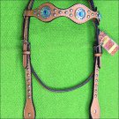 HILASON WESTERN LEATHER HORSE HEADSTALL BRIDLE TAN TURQUOISE CONCHO BLING
