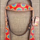 F95 HILASON WESTERN LEATHER HORSE BRIDLE HEADSTALL RAINBOW TIE