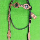 HILASON WESTERN LEATHER HORSE HEADSTALL BRIDLE TAN CROSS GUN CONCHOS