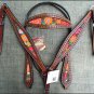HILASON WESTERN LEATHER HORSE HEADSTALL BREAST COLLAR MAHOGANY W/ FLORAL INLAY