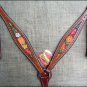 HILASON WESTERN LEATHER HORSE HEADSTALL BREAST COLLAR MAHOGANY W/ FLORAL INLAY