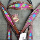 HILASON WESTERN LEATHER HORSE HEADSTALL BREAST COLLAR MAHOGANY W/ BUBBLES INLAY