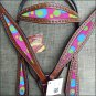 HILASON WESTERN LEATHER HORSE HEADSTALL BREAST COLLAR MAHOGANY W/ BUBBLES INLAY