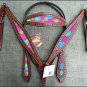 HILASON WESTERN LEATHER HORSE HEADSTALL BREAST COLLAR MAHOGANY W/ BUBBLES INLAY