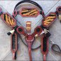 HILASON WESTERN LEATHER HORSE HEADSTALL BREAST COLLAR MAHOGANY W/ TIGER INLAY