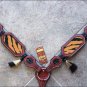 HILASON WESTERN LEATHER HORSE HEADSTALL BREAST COLLAR MAHOGANY W/ TIGER INLAY